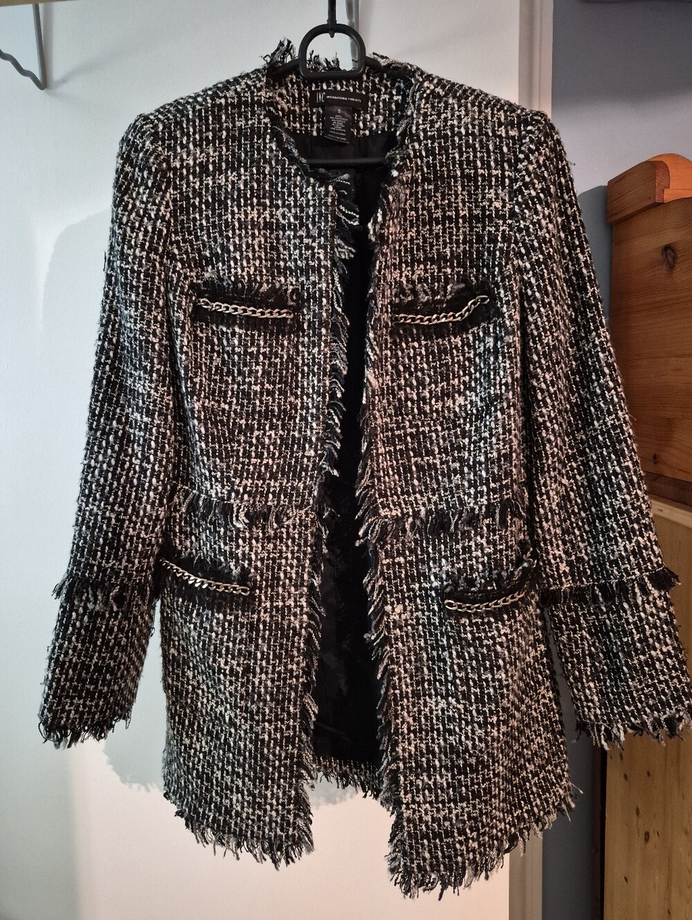 INC International Concepts Black White Tweed Long Blazer Size Small - Picture 3 of 8